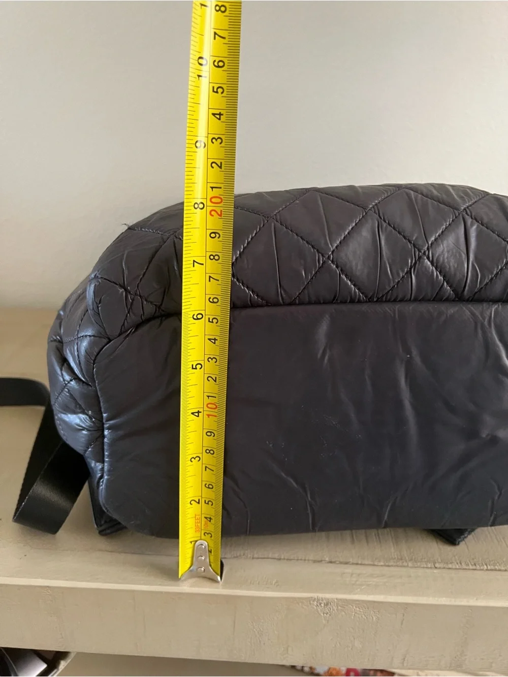 Joan & David Quilted Black Nylon Backpack with Gold Accents